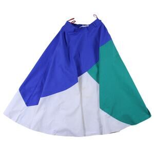 Vintage 80s circle skirt geometric op-art blue green retro swing 26" *FLAWS*